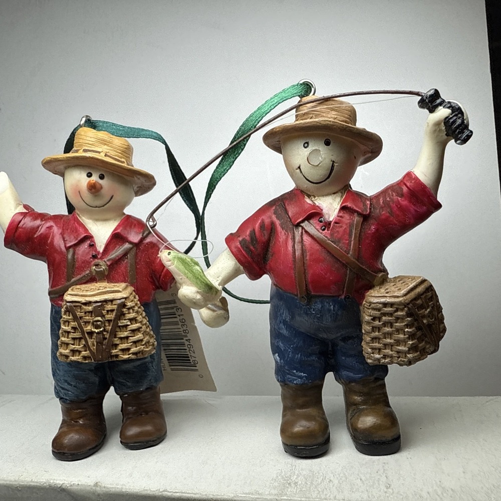 vintage‎ snowman figurines farmers Fishing . They are Christmas Collectables